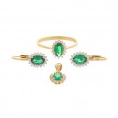 Dámský set zlatých šperků se zelenými zirkony SET009