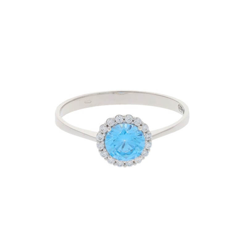 Prsten z bílého zlata se světle modrým zirkonem