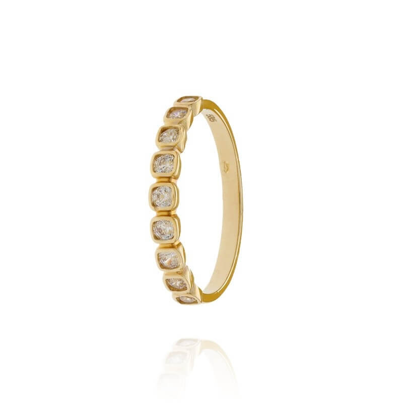 Moderní prsten ze žlutého zlata zdobený zirkony DP168