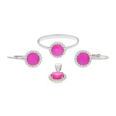 Set z bílého zlata s růžovými zirkony SET013